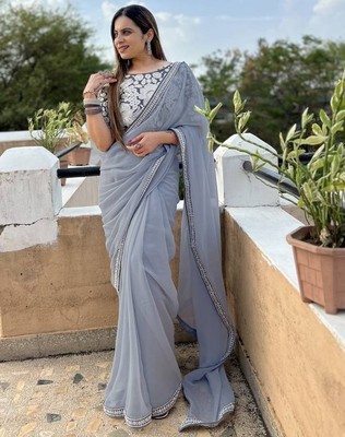 Sari Bluse Grau Bollywood Sari Designer Party Saree Hochzeit Indien Sarees