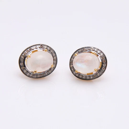 Pendientes de diamantes naturales y piedras preciosas de labradorita tachuelas de plata 925 tachuelas de moda Foto 2 de 4