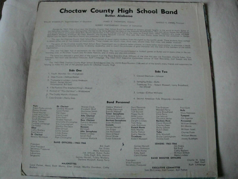 CHOCTAW COUNTY HIGH SCHOOL CONCERT BAND BUTLER, ALABAMA 65-66 VINYL LP MONO EX - Image 2 of 4