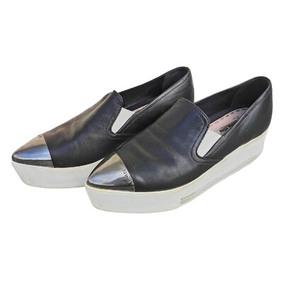 Miu Miu Metal Cap Toe Leather Platform Slip On Sneakers Size