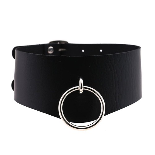 Black Faux Leather Punk Choker Studded Chain Necklace Gothic Punk Adjustable - Picture 26 of 34