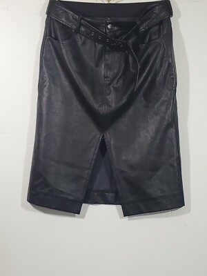 MSRP $90 Becca Tilley x Bar 111 Size LG Textured Faux Leather Belted Slit Skirt 
