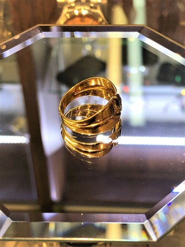 Solid Gold Ring w/ 1pc Blue Topaz Gem, 14kt Gold Ring, Curve Design – Jewelry - Bild 7 von 12