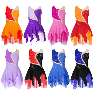 TIAOBUG Mädchen Eiskunstlauf Kleid Ballettkleid Ärmellose Glitzer Strass Rollschuhkleid