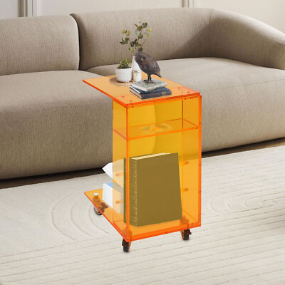 Acrylic C-shaped Desk C-shaped End Table for Sofa Small Coffee Tables W/4Wheels 