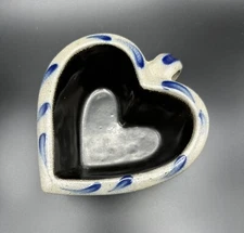 1995 Rowe Pottery Works Salt Glaze Heart Shaped Bowl/Dish/Baker Mold with Handle