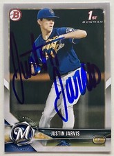JUSTIN JARVIS RC SIGNED IP 2018 1ST BOWMAN DRAFT BD-104 MILWAUKEE BREWERS AUTO