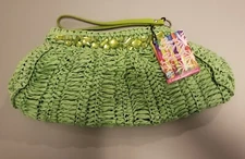 Sun 'N' Sand  Green Straw Clutch Handbag