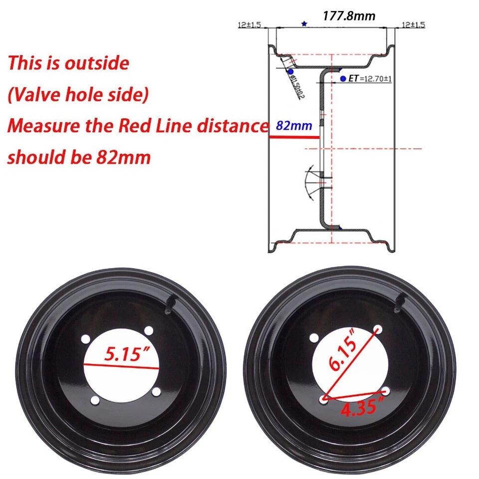 1 Set 12x7 Rim Wheel 12" 4/156 4+3 for Polaris Sportsman Ranger RZR ACE Steel - Изображение 2 из 4