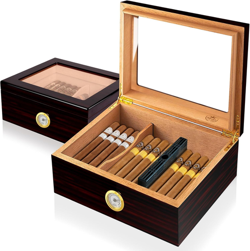 Humidor per Sigari,Humidor Sigari Cedro Spain Fatto a Mano,Con Igrometro,Divisor - Foto 12 di 12