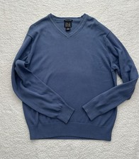 Mens Blue V-Neck Sweater Long Sleeve 100 Pima Cotton Size Medium Pullover Y2K