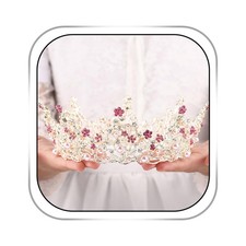 Fairyu Pearl Wedding Tiaras and Crown Bride Pink Flower Tiaras Baroque Weddin...