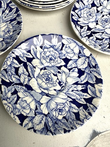 Set of 10 Myott Bermuda White Rose Blue Chintz Saucers 4.5” England Flawless - Picture 7 of 9