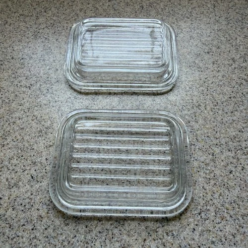 2 Pyrex Clear Replacement Lid for 1 1/2 Cup  Refrigerator Dish 501-C Ribbed vntg