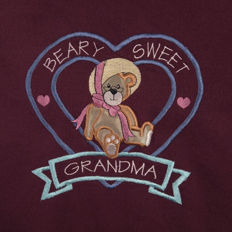 Vintage Cheek-O Sweatshirt Womens XL Burgundy Beary Sweet Grandma Made USA 90s - Image 4 of 4