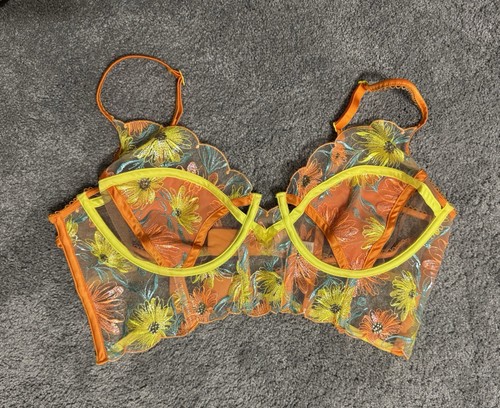 Victoria’s Secret For Love & Lemons Waterlilly Orange & Yellow Bustier Cami, XL