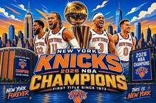  2 New York Knicks 2026 NBA Champions Vinyl Stickers 5x3.25 Car Decals