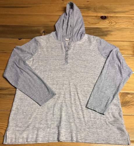 Camisa Henley L.L.Bean Waffle Tejida Con Capucha Para Mujer Talla XL Gris Avena