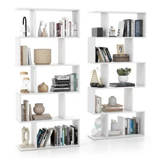 2 PCS 5-Tier Bookshelf Geometric S-Shaped Bookcase Room Divider Storage Display