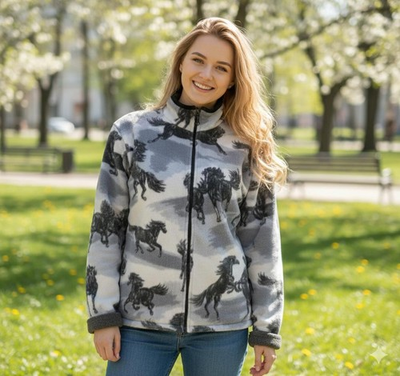 #ad ZooFleece Horse Gray Horses Jacket Riding Equine Mare Fleece Sweater S XL $44.62