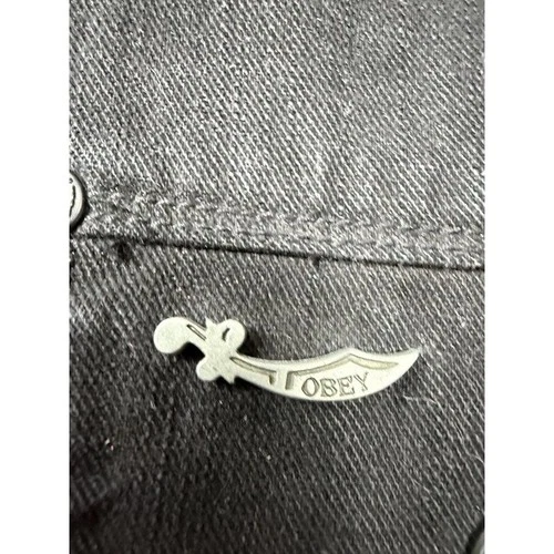 Vintage Obey Black Denim Jacket Men's M Zip Collar Studded OBEY Back Snap Front image 3