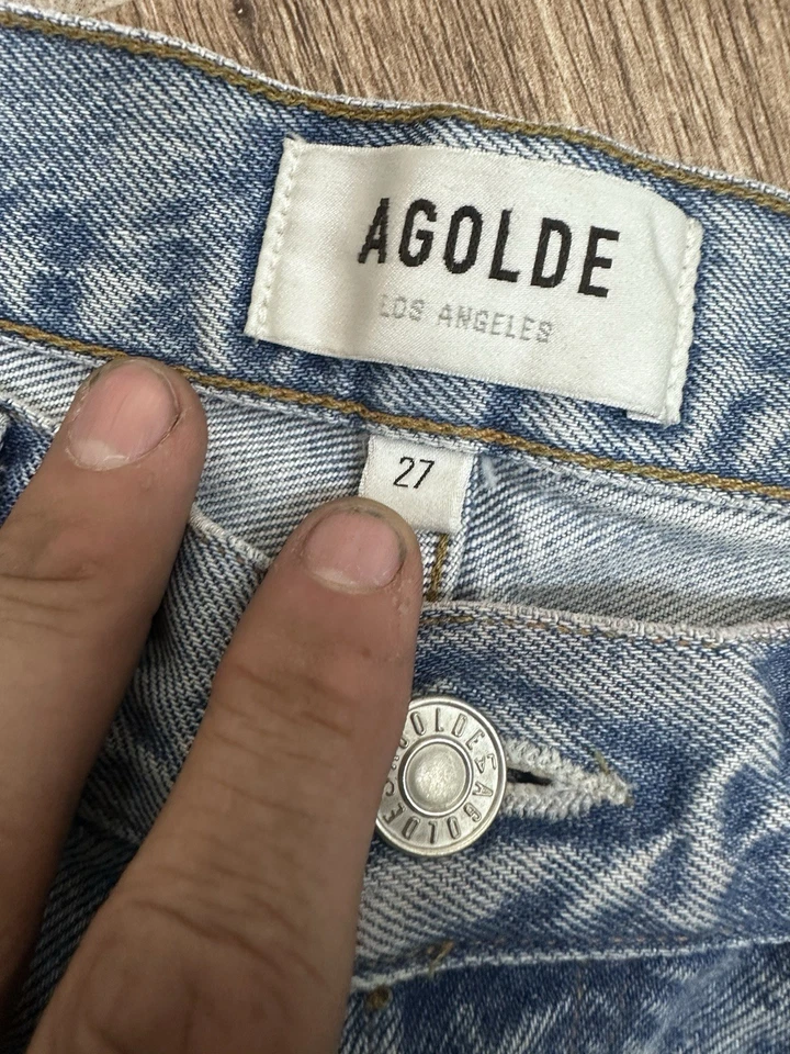 Jeans Agolde Feminino Azul Anos 90 Cintura Alta Botão Reto Fly Jeans 27 X 31 - Imagem 4 de 4