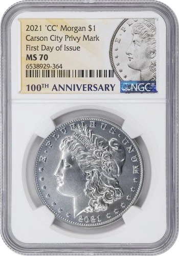 2021 CC Morgan Silver Dollar $1 Carson City Privy Mark First Day NGC MS 70 (364)