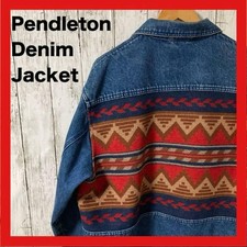 Pendleton Denim Jacket Native Pattern Back 00s Western Wool L