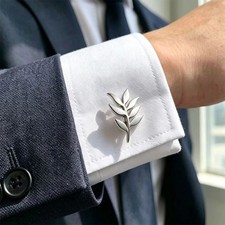 Men's Stainless Steel Cufflinks Olive Branch Wedding Gift