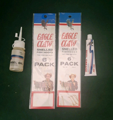 Eagle Claw Reel Oil & Grease,Snelled Hooks,NOS