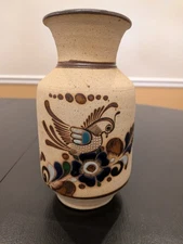 VTG Tonala Bird Mexican Folk Art Hand Painted Pottery Stoneware Vase 8’’ Tall
