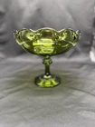Vintage Avocado Green Indiana Glass Teardrop Pedestal Compote/Candy Dish
