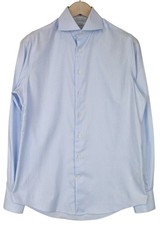 SUITSUPPLY Men's Formal Shirt 37/14 1/2 Slim Blue Pure Cotton Cutaway Twill 