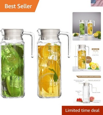 Glass Pitcher with Lid   Set of 2 34Oz Glass Water Pitcher   Cold Water Caraf...