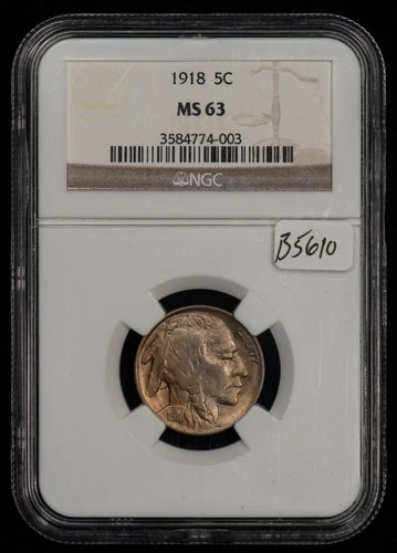 1918 5c Indian Head Buffalo Nickel - Frosty Original - NGC MS 63 - SKU-B5610