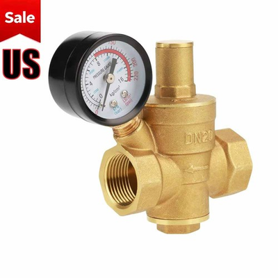 #ad DN20 Water Pressure Regulator with Gauge 3 4 Inch Brass Reducing Valve #K $17.43
