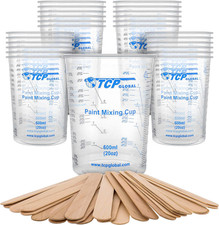 20 Oz. 600Ml Graduated Plastic Mixing Cups - Box of 25 with 25 Mixing Sticks -