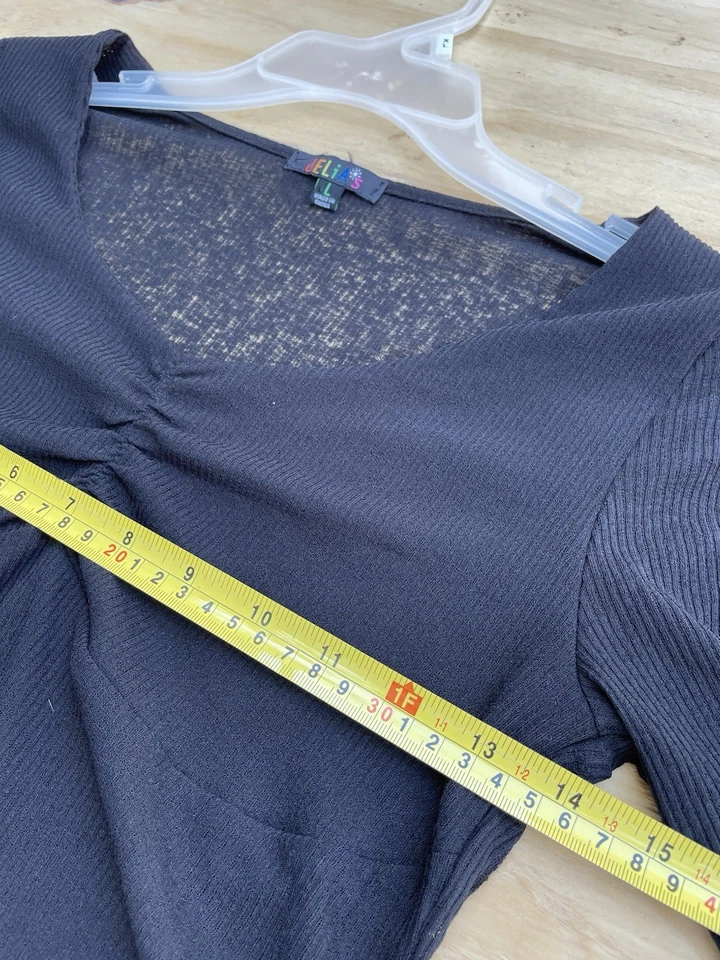 Top corto Y2K Fairy Goth manga campana malla elástica talla L negro delicatessen muñecas matar Foto 4 de 4