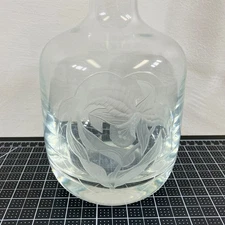 Vtg MCM Etched Floral Crystal Wine Decanter w Stopper 16.5”