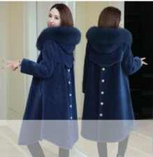 Stylish Women  s Blue Hooded Coat   Elegant Buttons   Warm  Chic   Size L