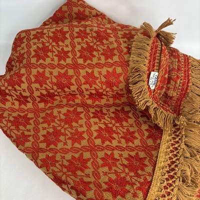 Vintage MCM BATES Table Fashion 108'' x 64'' Oblong Red & Gold Tablecloth GROOVY
