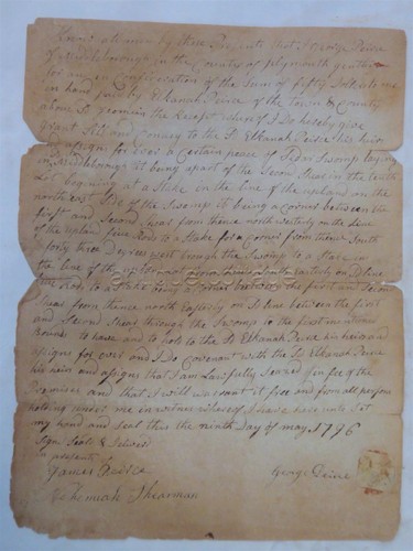 1796 antique DEED eagle Elkanah Geo PEIRCE middleborough plymouth ma swamp land