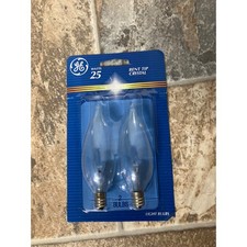 GE 25 Watt Bent Tip Crystal Candelabra Base Light Bulbs 2 Pack