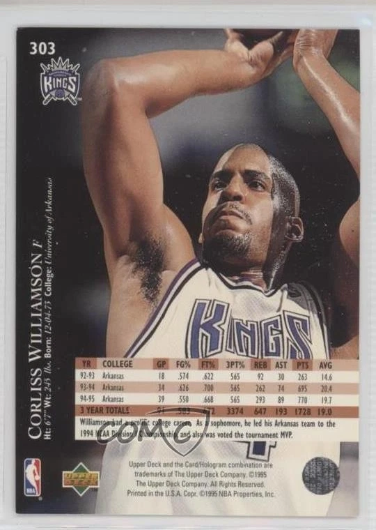 1995-96 Upper Deck Corliss Williamson #303 Rookie RC - Image 2 of 2