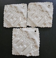 Vintage Handmade Bisque Ceramic Squares W Flowers Ready To Paint Lot Of 3