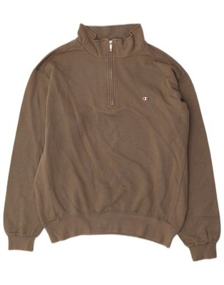 Champion Herren Lockere Passform Reißverschluss Ausschnitt Sweatshirt Pullover Small Khaki Baumwolle DD06