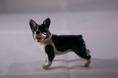 Miniature en porcelaine - CHIEN BULLDOG FRANCAIS NOIR BLANC DEBOUT TÊTE A GAUCHE - 第 1/1 張圖片