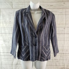Cabi 871 Womens Classic Blazer Sz 6 Blue Striped Linen 3/4 Sleeve Button Front