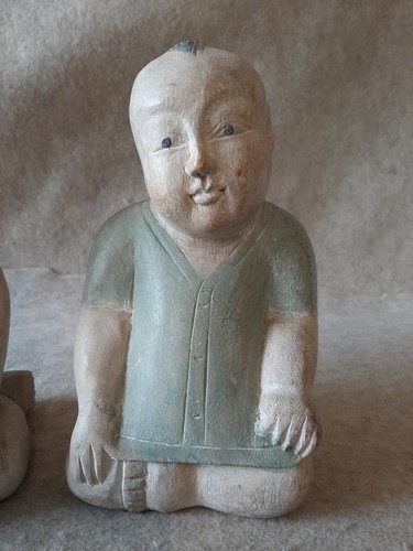 Vintage Paar geschnitzte japanische orientalische asiatische Babys aus Holz Kinder Junge & Mädchen - Bild 3 von 10