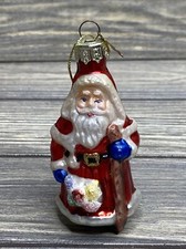 Vintage Christmas Ornament Glass Santa Red Suit Blue Gloves Toy Bag 3.5  A2